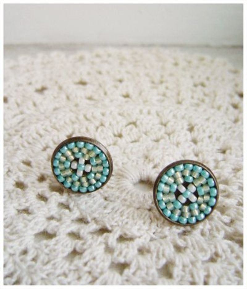 马塞克系列。我的小花园II(绿)。夹式耳环 - 耳环/耳夹 - 玻璃 