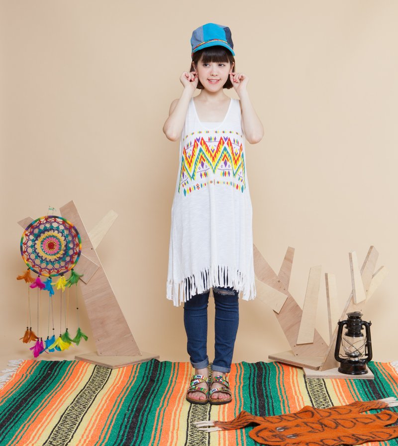 ♚saibaba ethnique // 印地安图案流苏洋装(白色)♚ - 洋装/连衣裙 - 纸 多色