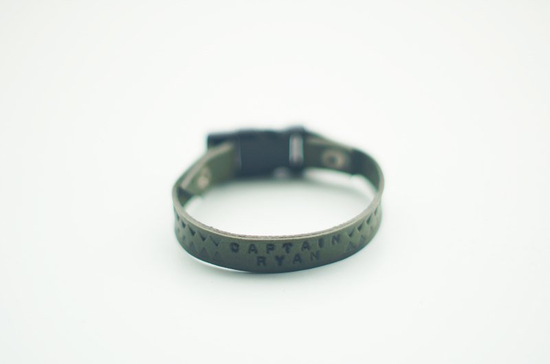 青绿色三角几何皮革手带 订制 - Triangle Geometric Pattern Leather Bracelet - Custom-made by Captain Ryan - 手链/手环 - 真皮 绿色