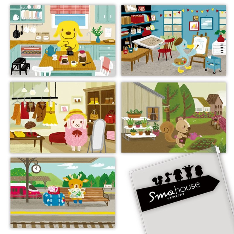 [PoCa] 日常生活明信片5枚+拉链袋组 - 卡片/明信片 - 纸 多色