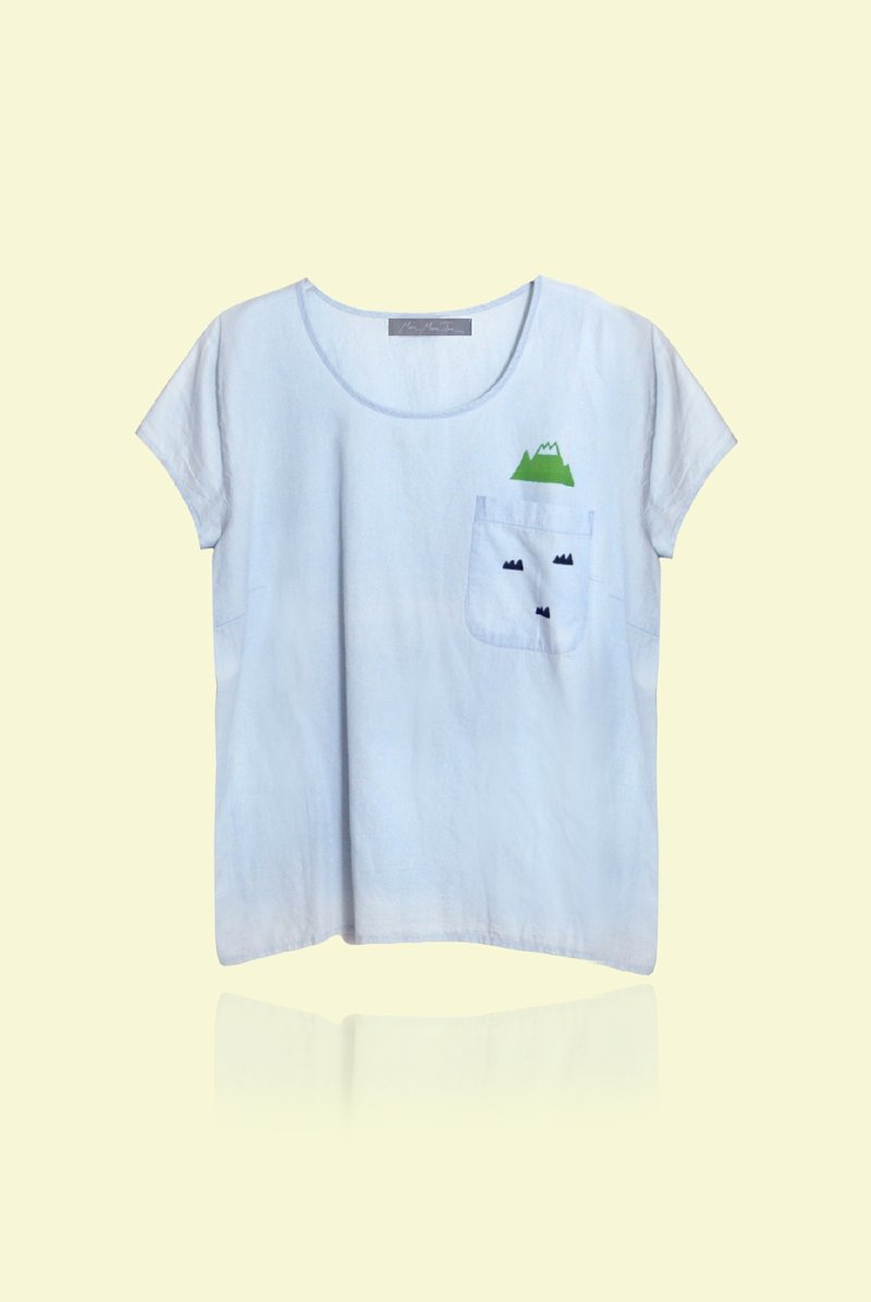 【独家手作】油绿绿小山丘／轻薄水洗牛仔踢 - 女装上衣 - 其他材质 蓝色