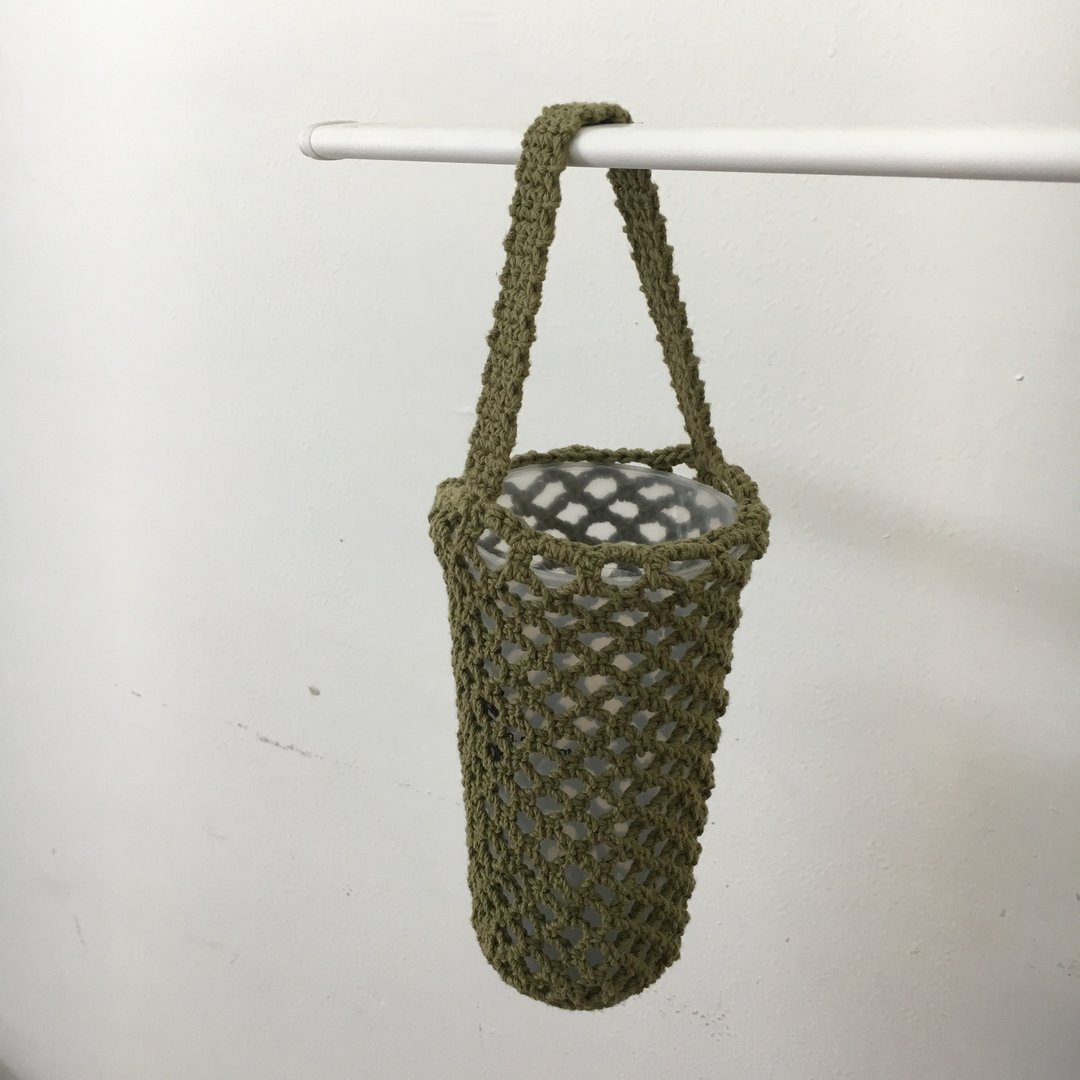 瓶装编织网袋・军绿 - 手提包/手提袋 - 棉 绿色