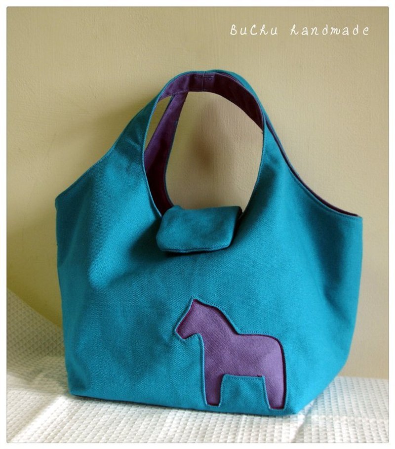 帆布经典木马散步手提包-土耳其蓝款 - 手提包/手提袋 - 棉．麻 蓝色