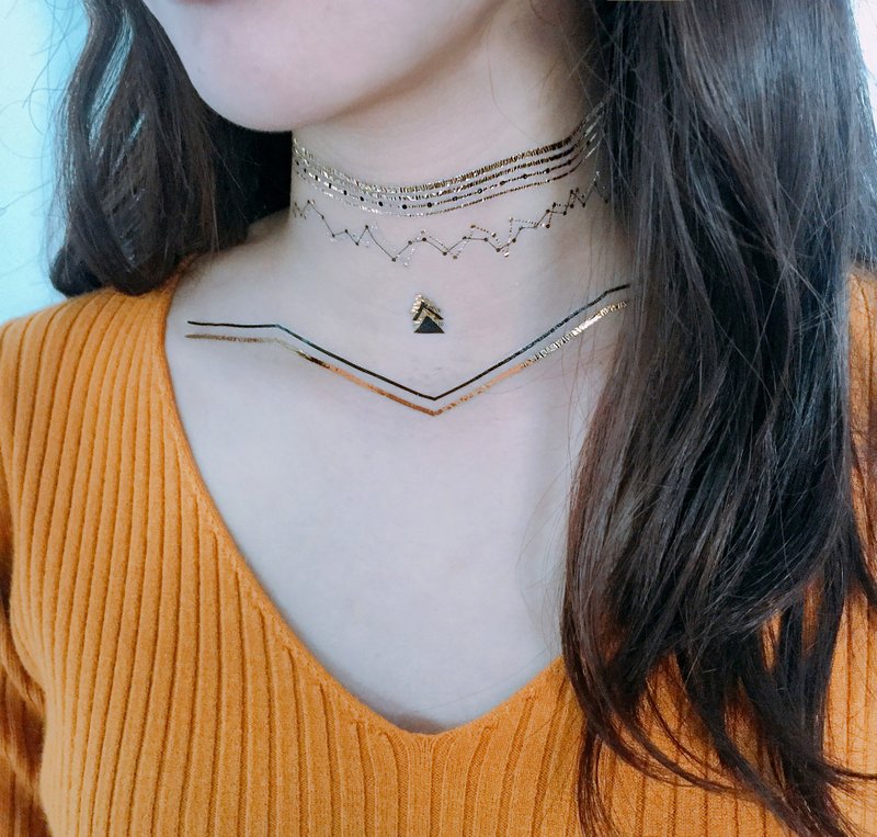 流金岁月 -2入纹身贴纸 原创手绘设计 - 纹身贴 - 纸 金色