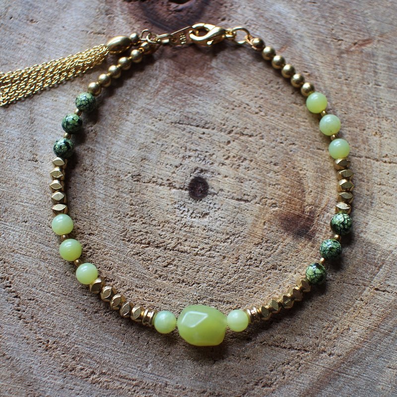 Muse自然风系列NO.46橄榄石雪花石黄铜手链 - 手链/手环 - 其他材质 绿色