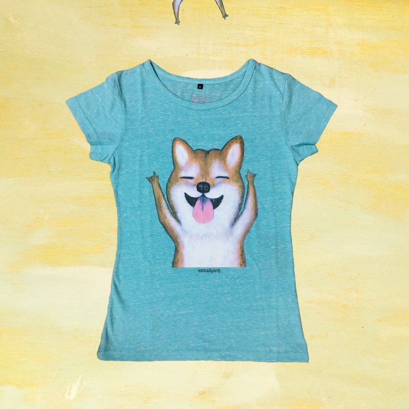 emmaAparty插画T:柴犬ROCKER - 中性连帽卫衣/T 恤 - 棉．麻 蓝色