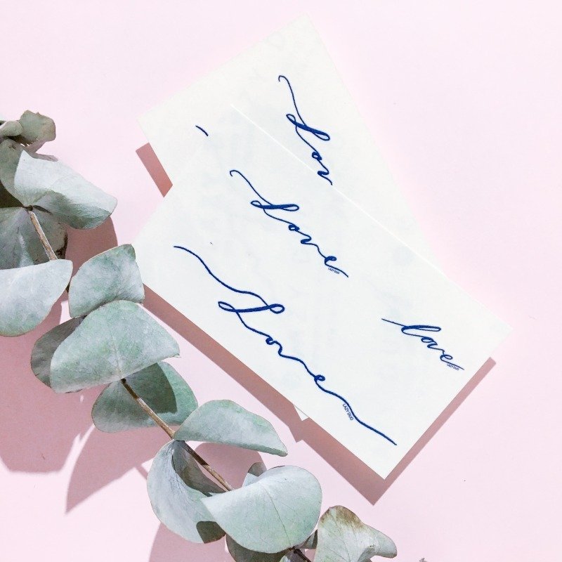 LAZY DUO 英文书法剌青纹身贴纸 情侣爱心打气简约夏天夏日可约会 - 纹身贴 - 纸 蓝色