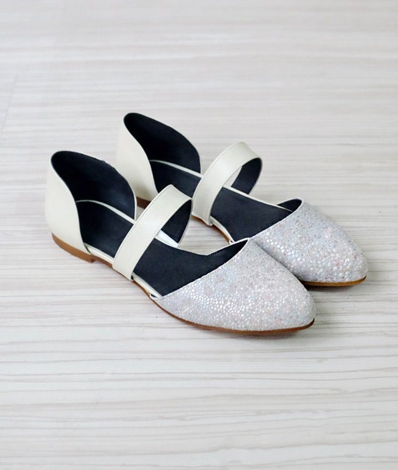 【异想派对】松紧腰带平底凉鞋_梦幻马赛克 - 女款牛津鞋/乐福鞋 - 真皮 白色