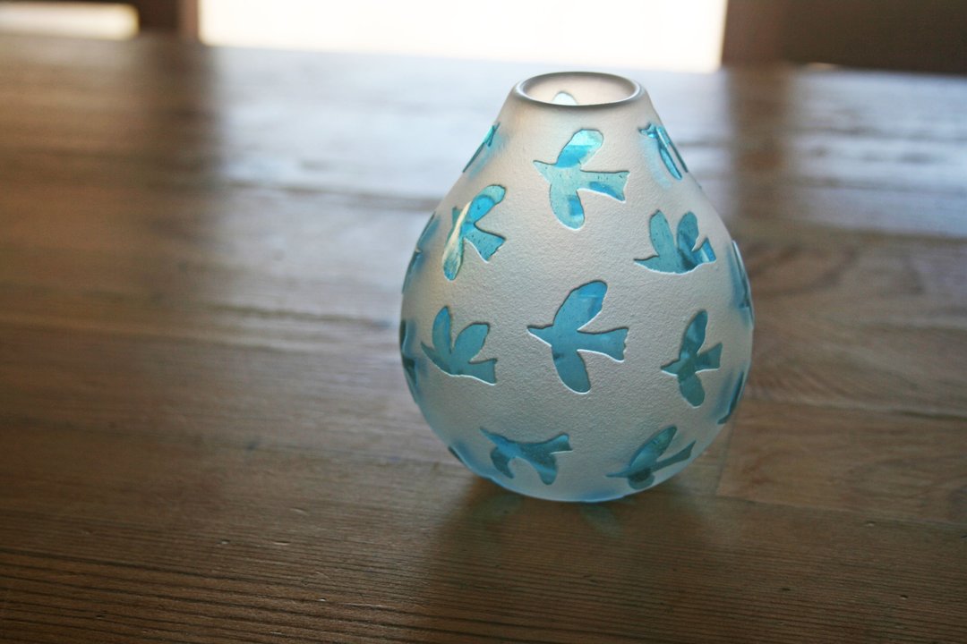 bird pattern vase - 植栽/盆栽 - 玻璃 蓝色