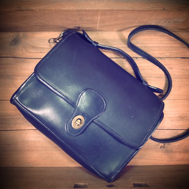 [ 老骨头 ] 早期 类coach款 黑色厚磅真皮 手提 侧背 二用包 复古 绝版真品 古董包 Vintage - 侧背包/斜挎包 - 真皮 黑色