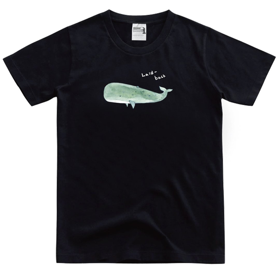 慵懒鯨魚【抹香鲸】-T-shirt - 中性连帽卫衣/T 恤 - 棉 黑色