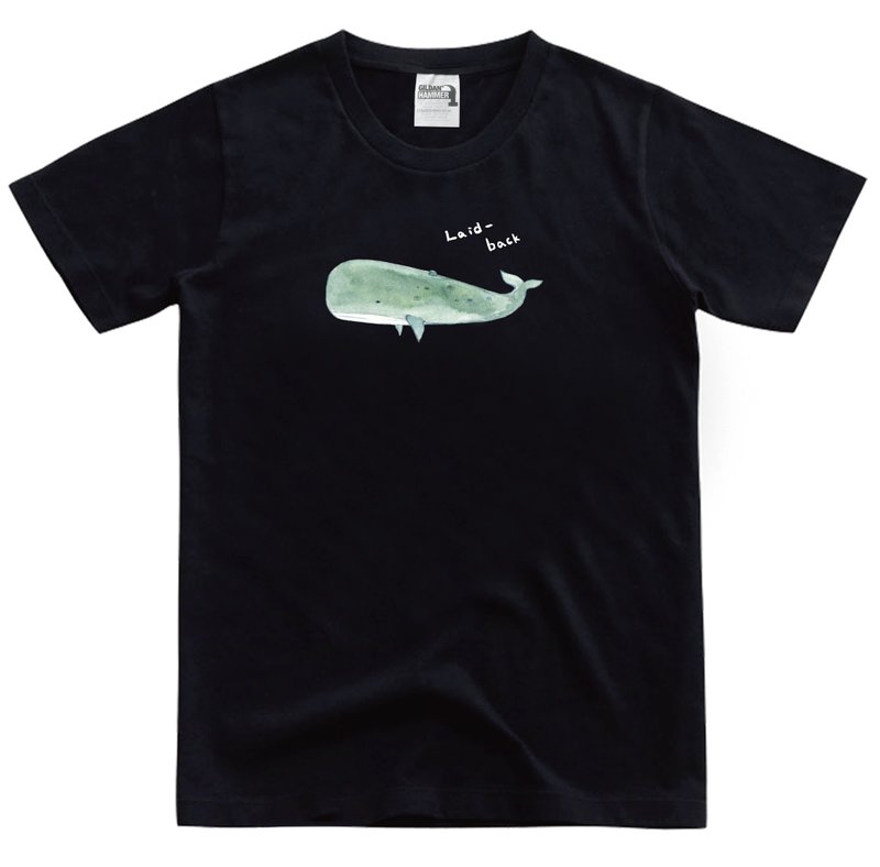 慵懒鯨魚【抹香鲸】-T-shirt - 中性连帽卫衣/T 恤 - 棉．麻 黑色