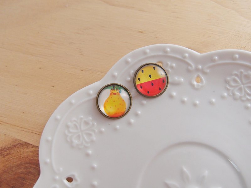 阿YA客栈 【 动物果实 】  西瓜 x 贴耳 x  针式、夹式、钢针 耳环 】 - 耳环/耳夹 - 纸 多色