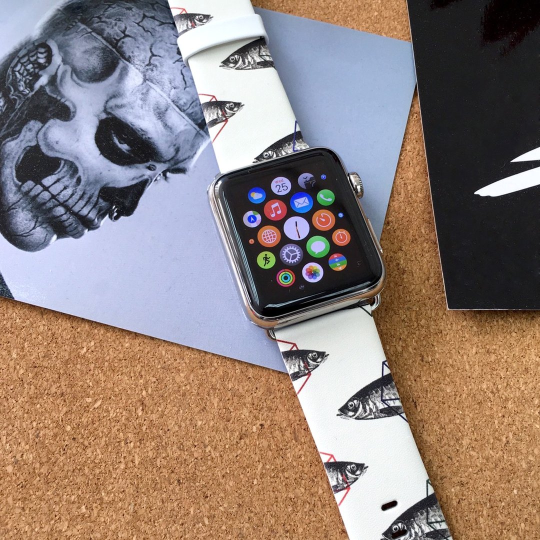 Apple / Samsung Watch 复古鱼图案表带适合任何型号 - 表带 - 其他材质 卡其色