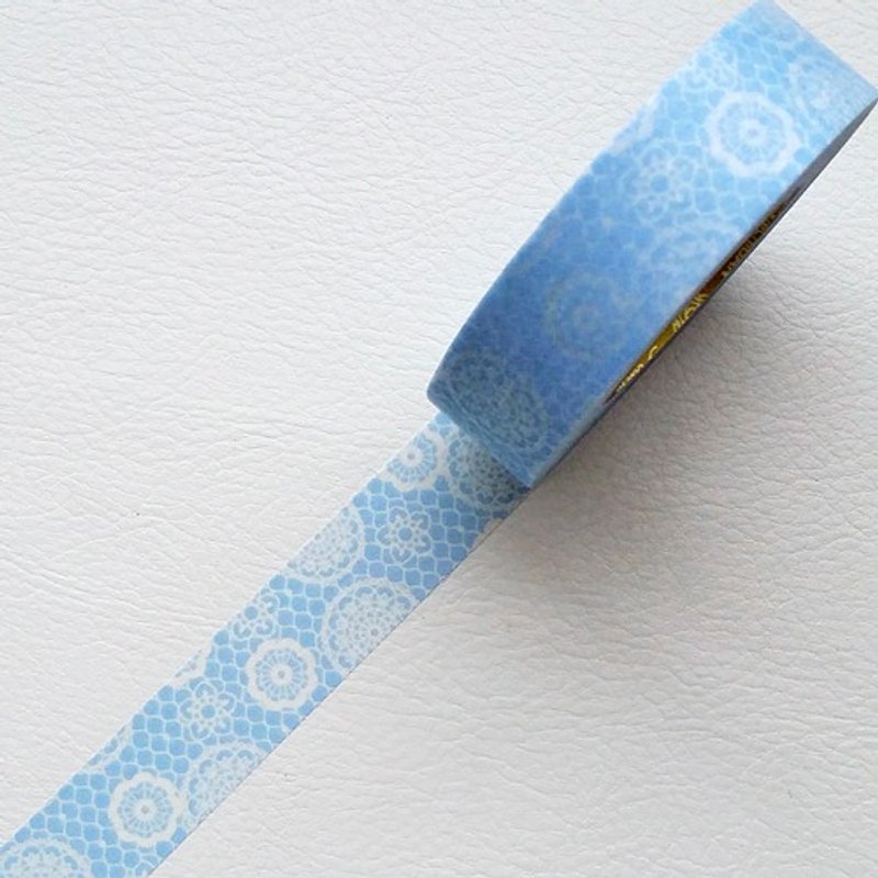 NICHIBAN Petit Joie Masking Tape 和纸胶带【蕾丝花环-蓝 (PJMT-15S015)】 - 纸胶带 - 纸 蓝色