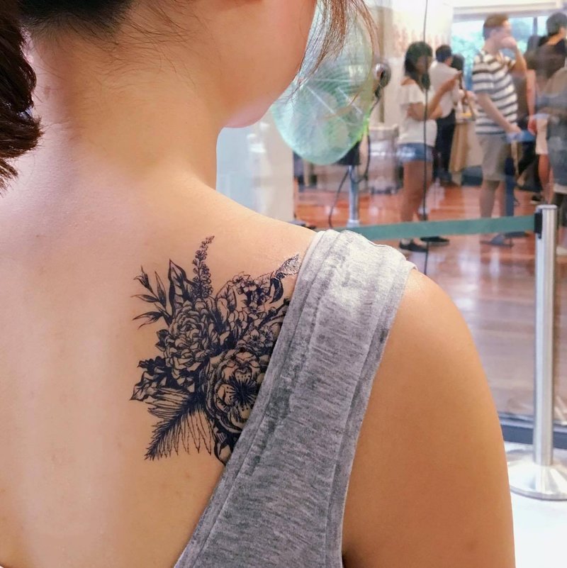 玫瑰剌青纹身贴纸干花束唯美浪漫约会可爱闺蜜好友姊妹小礼物夏日 - 纹身贴 - 纸 蓝色