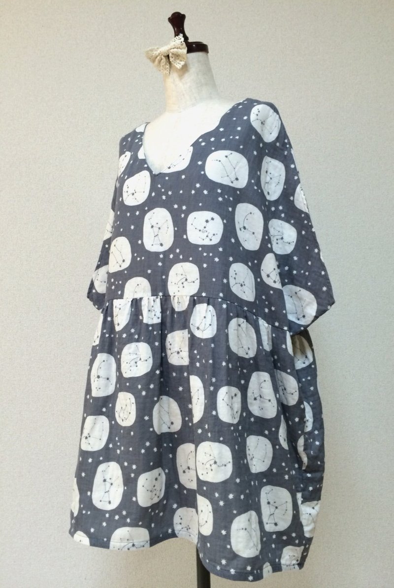 Constellation of tunic dress: soft double gauze: Gray - 洋装/连衣裙 - 其他材质 灰色