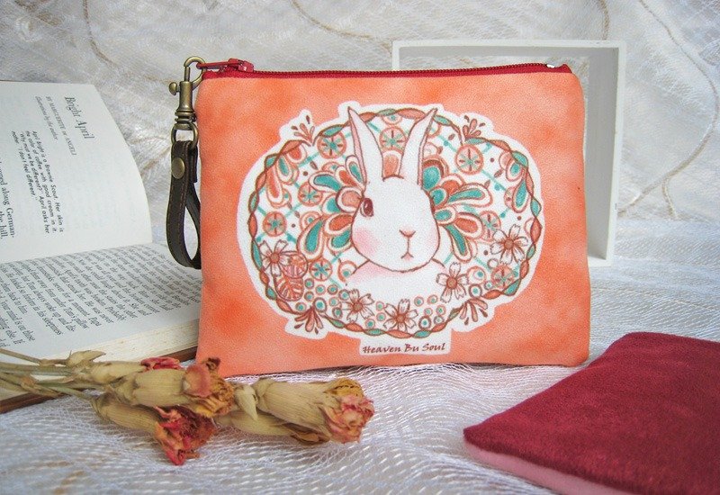 <秘境之生>花丛中的兔子　大　零钱包 - 零钱包 - 聚酯纤维 橘色