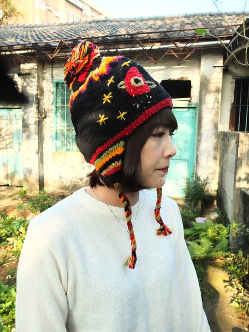 羊毛 手工编织 毛帽 立体 太空星球 - 帽子 - 羊毛 多色