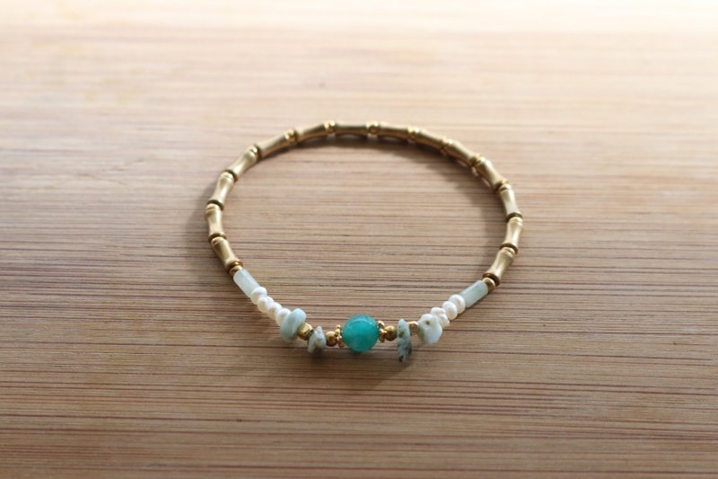 <☞ HAND IN HAND ☜> 苏联天河石-尖尖刺刺 黄铜手环 (0453) - 手链/手环 - 宝石 绿色