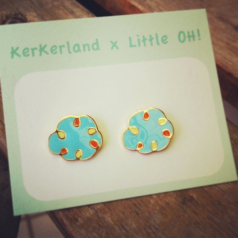 调色盘云朵☉手作耳环 - 耳环/耳夹 - 其他金属 蓝色