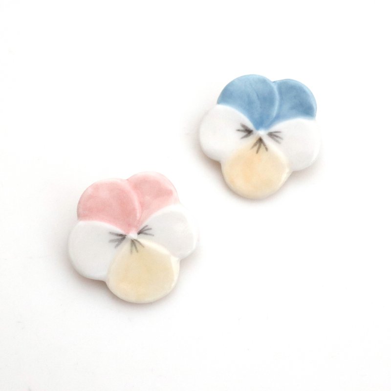 磁器 三色堇 胸针 别针 - 胸针 - 瓷 粉红色