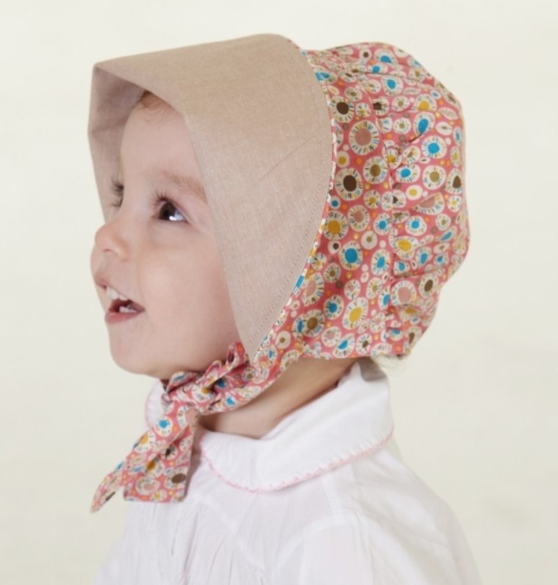 hajour两用遮阳帽(花纹粉红) - 围嘴/口水巾 - 棉．麻 粉红色