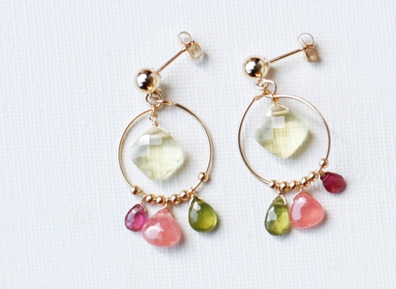 耳针 & 耳夹耳环 variegato［柠檬晶］ - 耳环/耳夹 - 其他金属 黄色