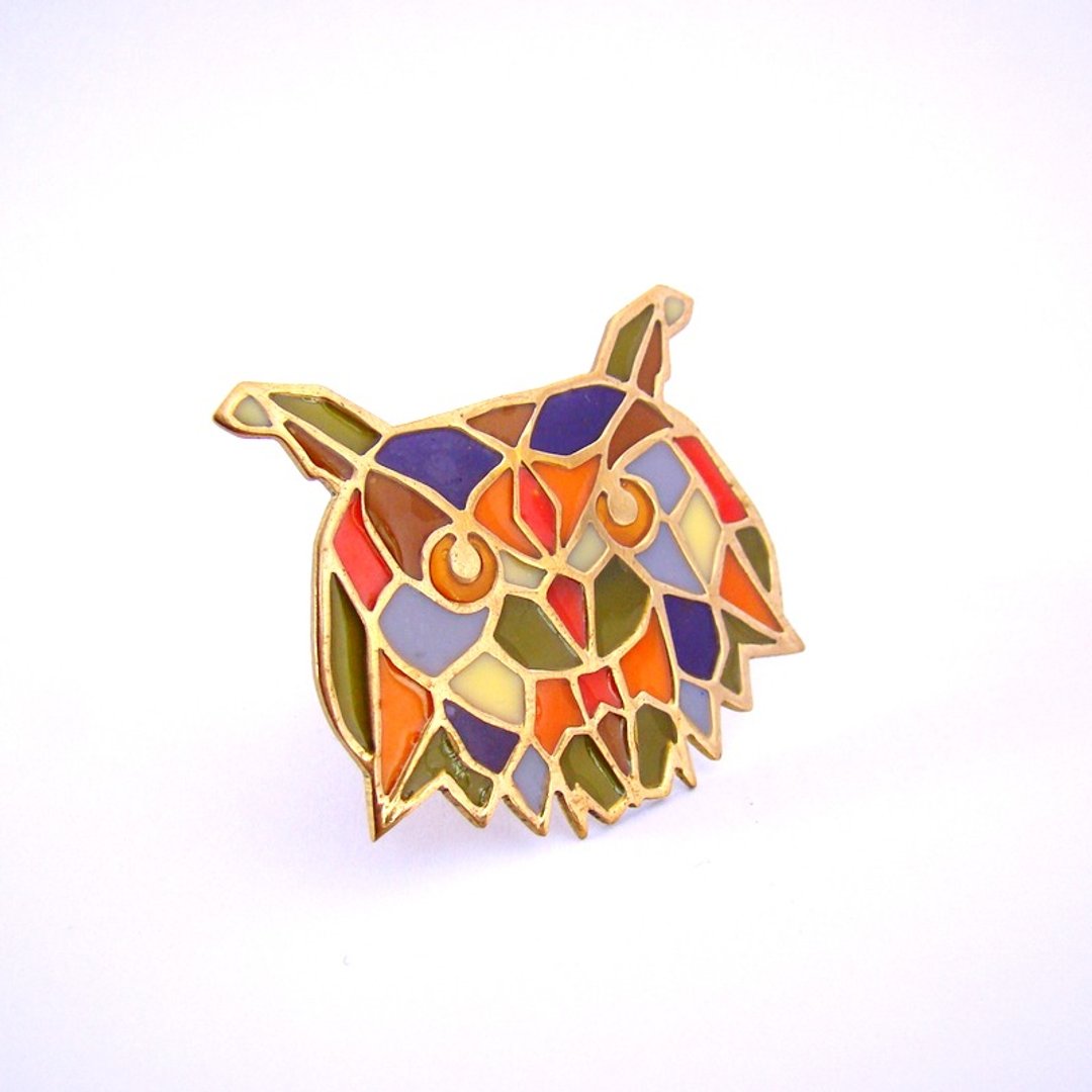 Owl stained glass ring in brass and oxidized antique color ,Rocker jewelry ,Skull jewelry,Biker jewelry - 戒指 - 其他金属 
