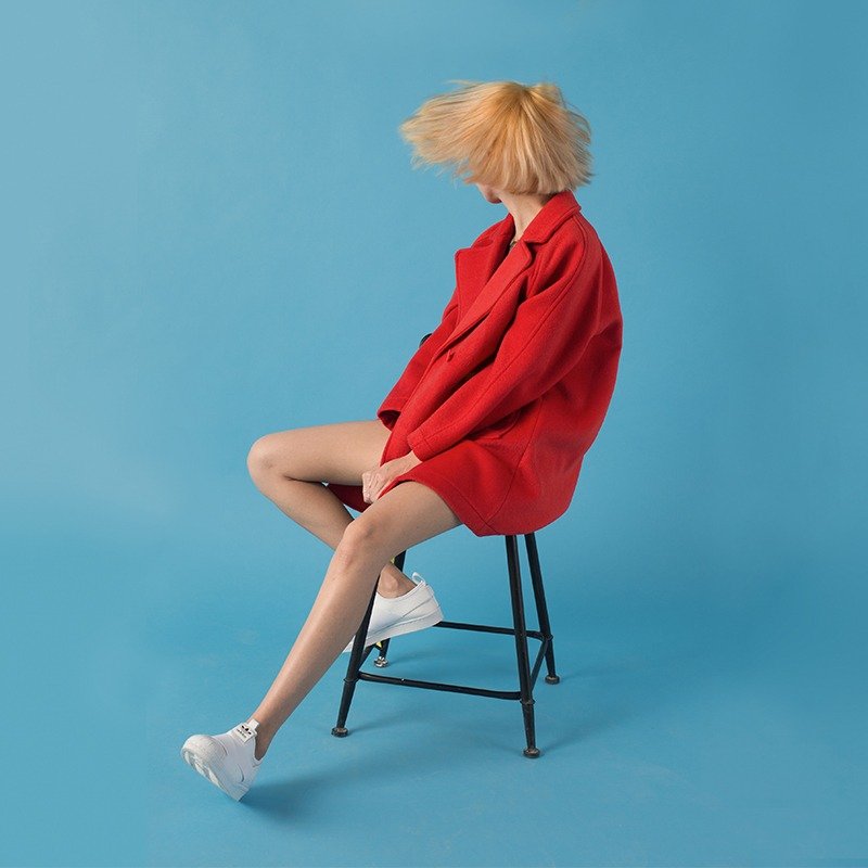 LLANO雪人系列中长款趣味撞色块红色毛呢红大衣外套 M码 - 女装休闲/机能外套 - 其他材质 红色