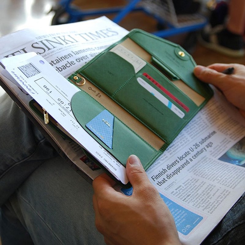 PLEPIC -真爱旅程三折护照皮夹-森林绿,POJ91705 - 护照夹/护照套 - 真皮 绿色