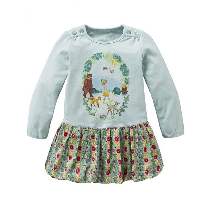 荷兰 Oilily-浅绿肩扣森林女孩长袖花苞洋装 YF14GDR087 - 其他 - 棉．麻 多色