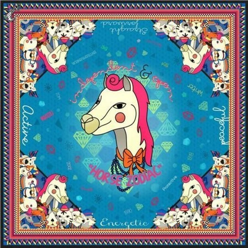 Asama设计师丝巾/ 小马的独角秀 Chinese Zodiac - 丝巾 - 其他材质 蓝色