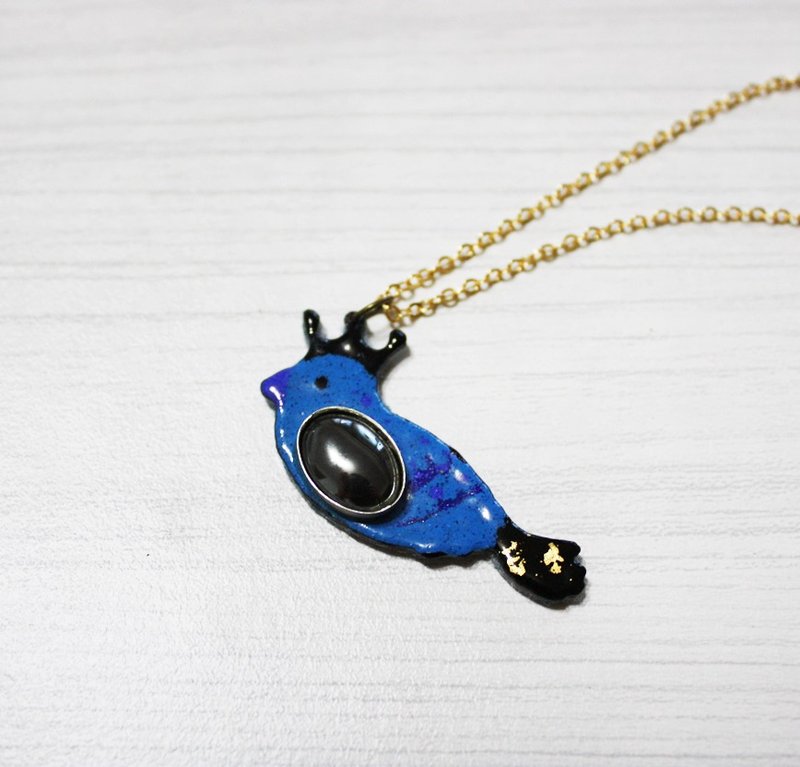 幸运鸟儿珐琅宝石项链（深蓝黑）剩一件 - 项链 - 珐琅 黑色