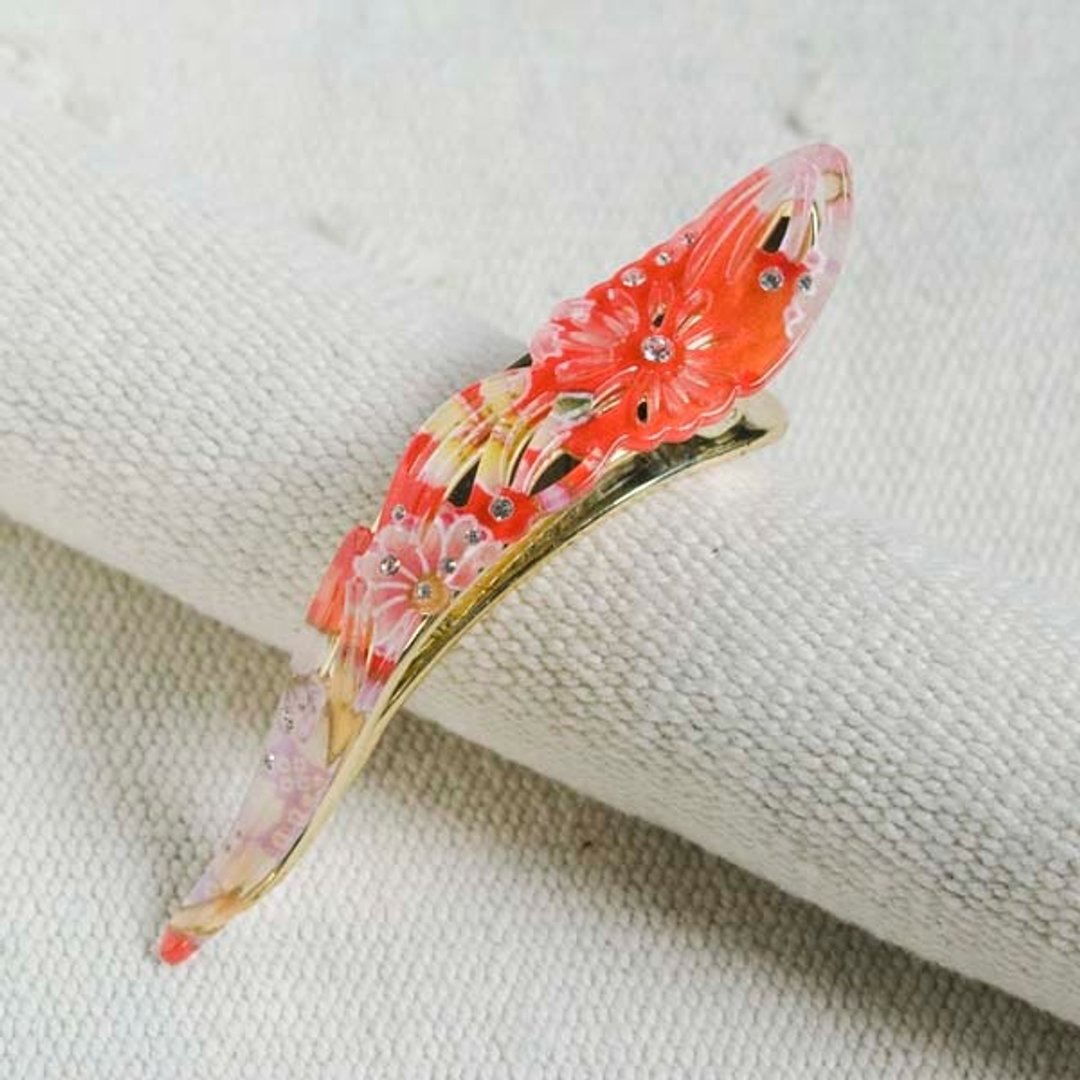 千樱花火,镂空镶钻,鸟嘴夹-红 - 发饰 - 压克力 红色