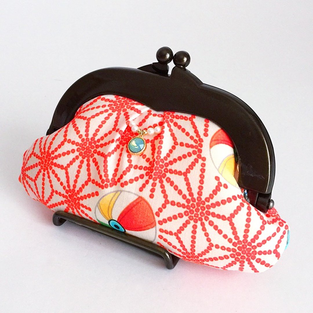Retro styled Gamaguchi with Japanese Traditional pattern, Kimono - 零钱包 - 其他材质 橘色