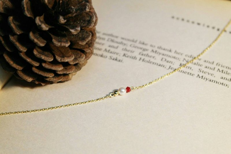 《期许耳语系列》  金球落红酒 珍珠极细锁骨链 - 锁骨链 - 宝石 