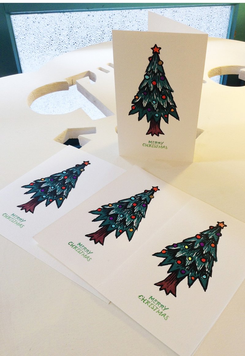 手工版印圣诞卡-圣诞树 - 卡片/明信片 - 纸 绿色