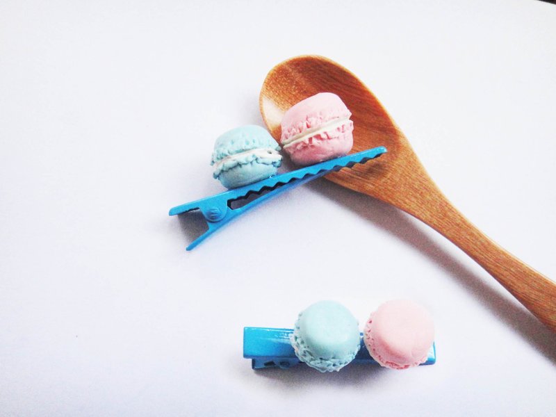 法式甜点两个马卡龙蓝色发夹 - 发饰 - 粘土 蓝色