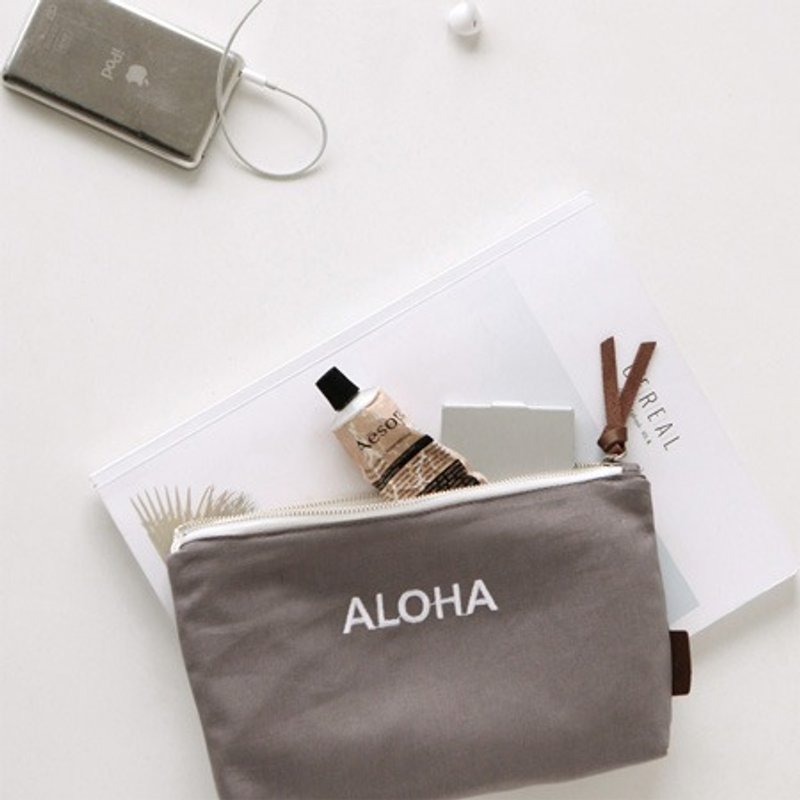 打个招呼英文刺绣万用包 - 02 aloha,E2D33495 - 化妆包/杂物包 - 其他材质 灰色