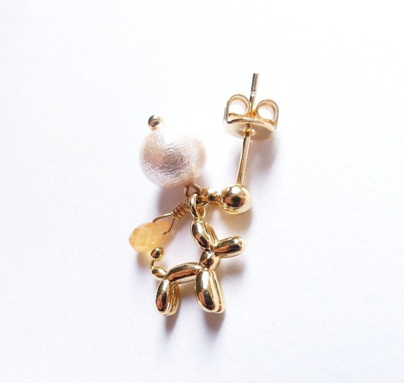 气球狗狗缤纷不对称天然石耳环 石榴石 俏皮 可爱 宠物 贵宾 棉花珍珠 送礼 天然石 轻珠宝 crystal - 耳环/耳夹 - 宝石 橘色