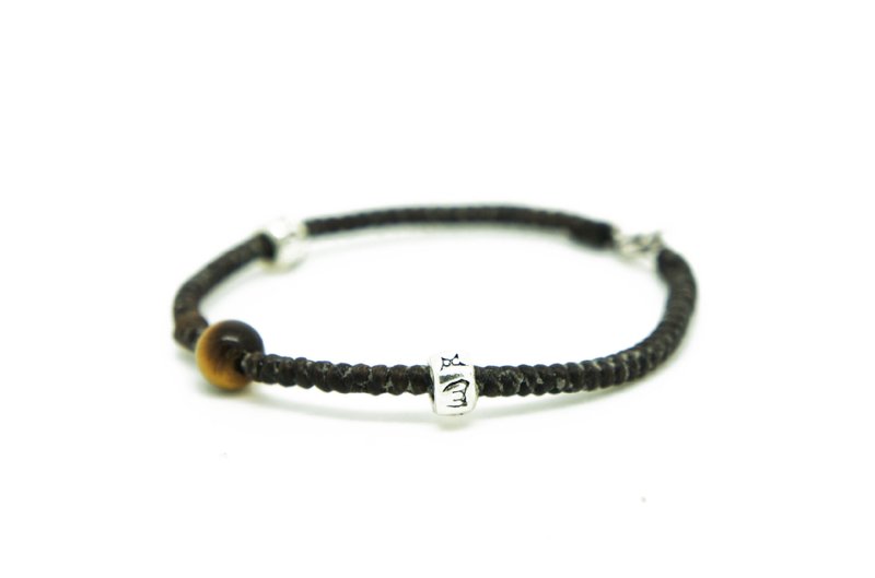 活动式纯银六字箴言虎眼石平安手绳 - 手链/手环 - 宝石 多色