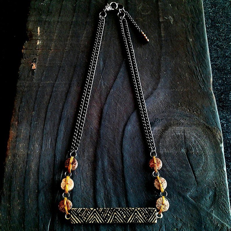 Muse民族风现代部落木制手绘芥黄色项链 - 项链 - 木头 黄色