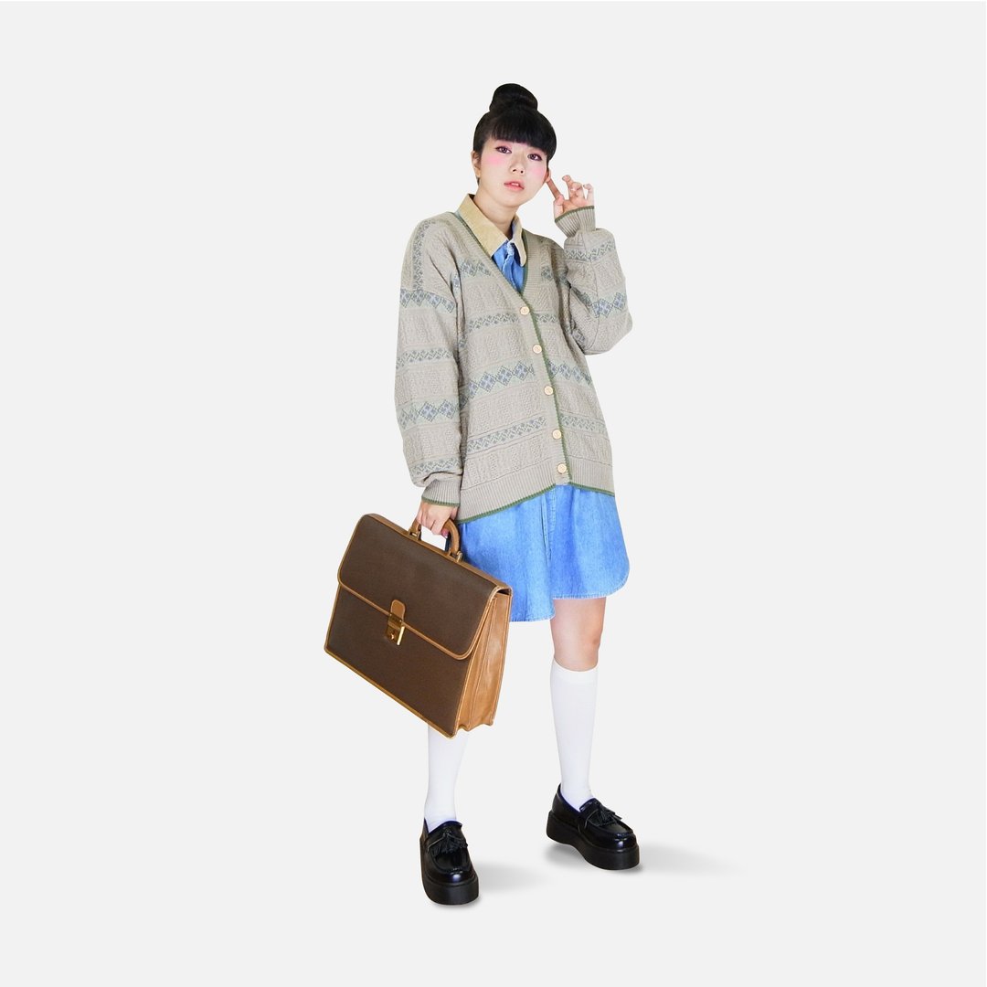 A·PRANK :DOLLY :: 复古着VINTAGE米灰图腾织纹开襟针织毛衣外套 - 女装针织衫/毛衣 - 棉．麻 