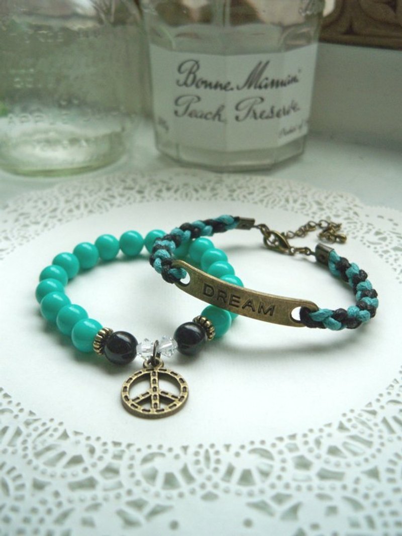 美梦成真手环-黑+土耳绿-2条 - 手链/手环 - 其他材质 多色