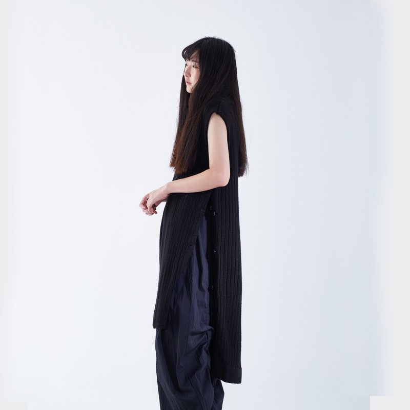 TRAN - 侧扣开高领罗纹毛衣 - 男装针织衫/毛衣 - 其他材质 黑色