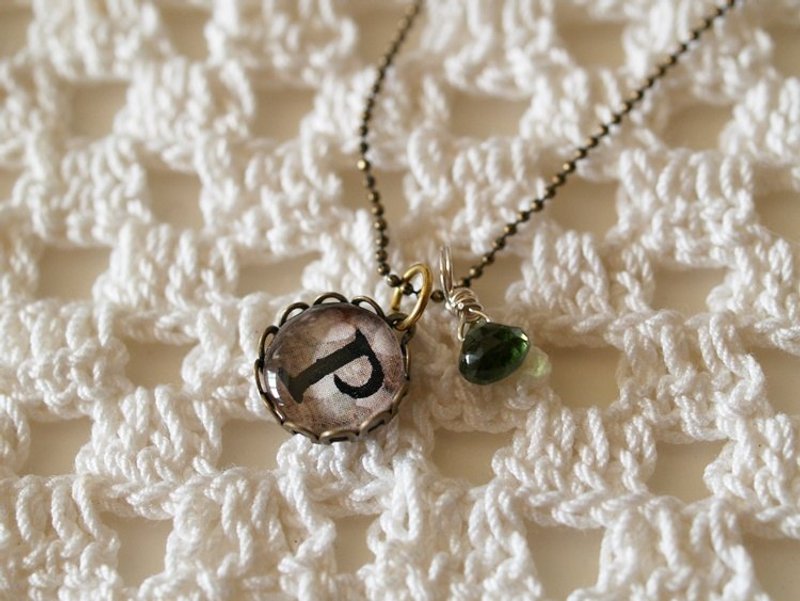 ♥情人节礼物♥ OldNew Lady-字母与宝石项炼-P+深绿色碧玺 - 项链 - 宝石 灰色