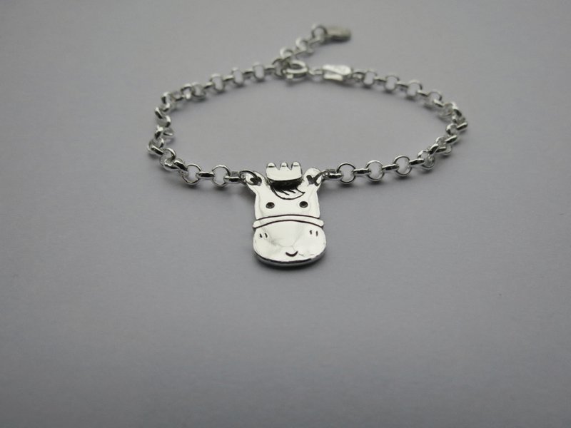 马儿 - 小朋友手链 | 925纯银 宝宝周岁礼 刻字 动物银饰 - 婴儿饰品 - 纯银 银色