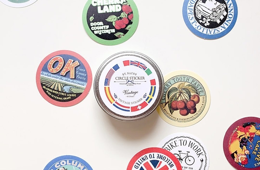 韩国【Nacoo】 Circle Sticker Tin- Vintage复古 圆形标签贴纸〔预购〕 - 贴纸 - 纸 多色