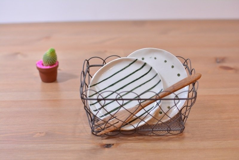 简单系列-绿线条陶瓷皿 (小) - 浅碟/小碟子 - 其他材质 白色